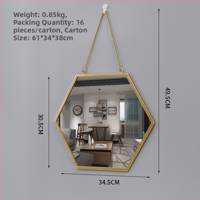 Zidno visiće ogledalo, metalni okvir, aluminijsko ogledalo, prilagodljivo, pogodno za kupaonicu, spavaću sobu i trgovinske prostore