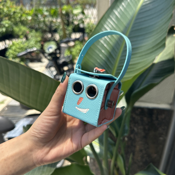 Κρεμαστό για τσαντάκι με θέμα το Halloween: μικρό ρομπότ, τετράγωνο κουτί, γνήσιο δέρμα, αξεσουάρ αποσκευών