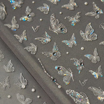 3D αυτοκόλλητα νυχιών με πεταλούδα και ανάγλυφο, με αυτοκόλλητη βάση, ιριδίζουσα λάμψη