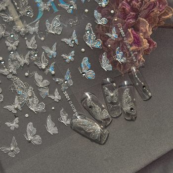 3D αυτοκόλλητα νυχιών με πεταλούδα και ανάγλυφο, με αυτοκόλλητη βάση, ιριδίζουσα λάμψη