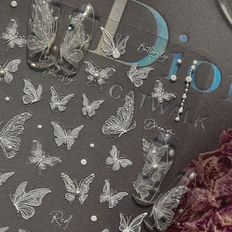 3D αυτοκόλλητα νυχιών με πεταλούδα και ανάγλυφο, με αυτοκόλλητη βάση, ιριδίζουσα λάμψη
