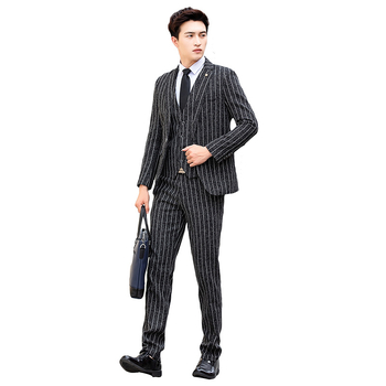 Κορεατικού στυλ ανδρικό κοστούμι τριών τεμαχίων για γάμο, στενή γραμμή, βασικό ύφασμα από ακέτα ίνες 90,3%, επίπεδο γιακά, κουμπί σε μία σειρά