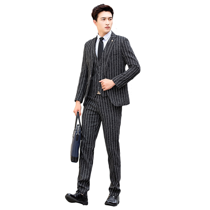 Κορεατικού στυλ ανδρικό κοστούμι τριών τεμαχίων για γάμο, στενή γραμμή, βασικό ύφασμα από ακέτα ίνες 90,3%, επίπεδο γιακά, κουμπί σε μία σειρά