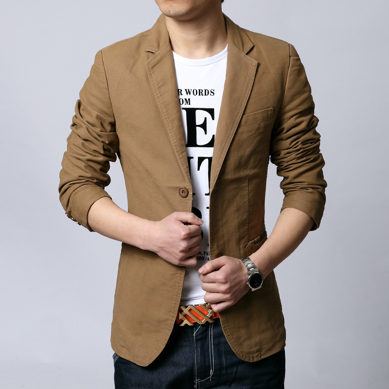 Sako casual za odijelo, korejski stil, slim fit, pamuk s poliesterskom podlogom, kopčanje na dvije kopče, ovratnik sakoa, jednobojan uzorak, proljeće i jesen
