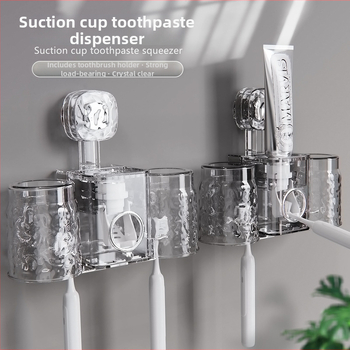 Fogkefetartó falra szerelhető szívókapcsos – PET anyag, fúrás nélkül, fogkrém adagoló és pohár tároló