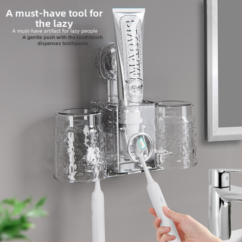 Fogkefetartó falra szerelhető szívókapcsos – PET anyag, fúrás nélkül, fogkrém adagoló és pohár tároló