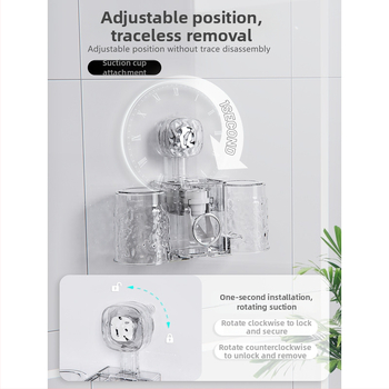 Fogkefetartó falra szerelhető szívókapcsos – PET anyag, fúrás nélkül, fogkrém adagoló és pohár tároló