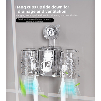 Fogkefetartó falra szerelhető szívókapcsos – PET anyag, fúrás nélkül, fogkrém adagoló és pohár tároló