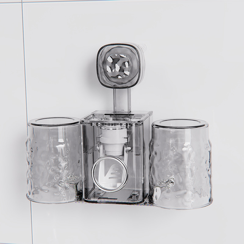 Fogkefetartó falra szerelhető szívókapcsos – PET anyag, fúrás nélkül, fogkrém adagoló és pohár tároló