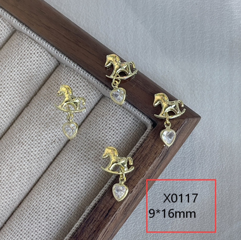 Decorațiuni pentru unghii cu zirconiu — metal/aliaje, seria Anul Calului cu zirconiu, modele Cat Eye, Sweet, French, Spicy Girl, Simple, cod produs WY10083