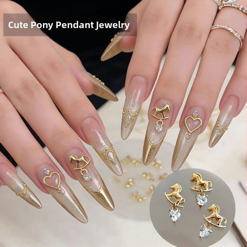 Decorațiuni pentru unghii cu zirconiu — metal/aliaje, seria Anul Calului cu zirconiu, modele Cat Eye, Sweet, French, Spicy Girl, Simple, cod produs WY10083