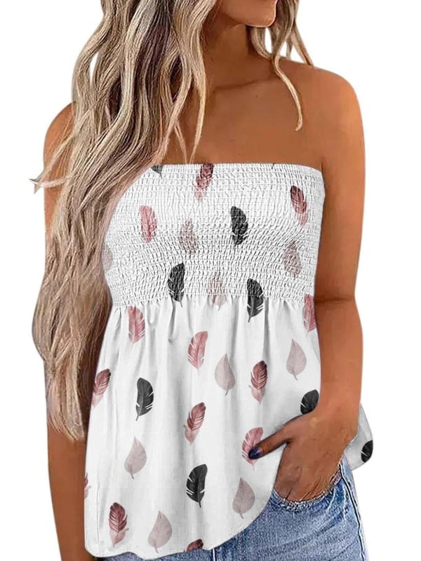 Csőtop váll nélküli virágos mintával, poliészter és spandex anyag, magas elasztikusság