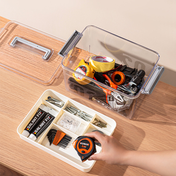 Prozirna PET kutija za pohranu s ručkom i poklopcem, 25 L, višenamjenski organizator za donje rublje, čarape i igračke