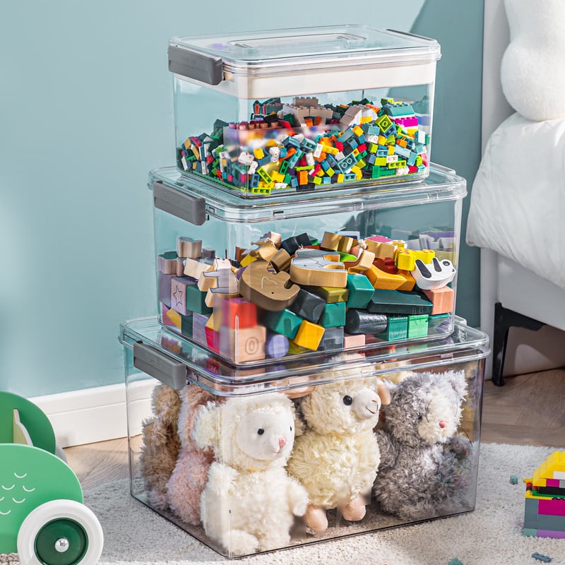 Prozirna PET kutija za pohranu s ručkom i poklopcem, 25 L, višenamjenski organizator za donje rublje, čarape i igračke