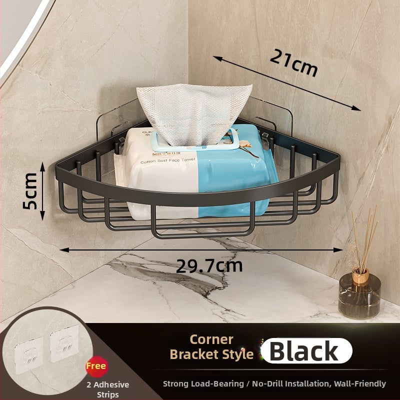 Regál na stenu do kúpeľne na skladovanie | Značka Shane Ness | Povrchová úprava: pečená farba | Nosnosť 5–10 kg | 1 vrstva | Moderný minimalistický štýl