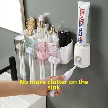 Fogkefetartó beépített rögzítéssel — PP+PS, fúrás nélküli telepítés, tárolás és fogkrém kinyomása, testreszabás elérhető