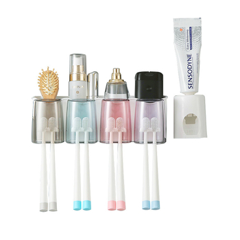 Fogkefetartó beépített rögzítéssel — PP+PS, fúrás nélküli telepítés, tárolás és fogkrém kinyomása, testreszabás elérhető