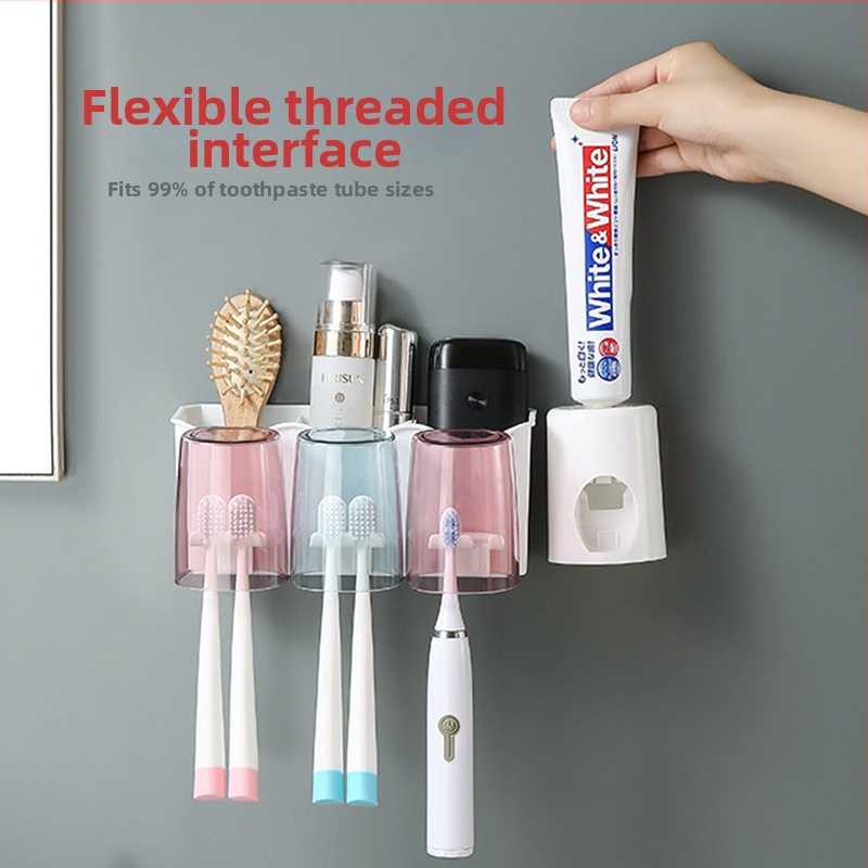 Fogkefetartó beépített rögzítéssel — PP+PS, fúrás nélküli telepítés, tárolás és fogkrém kinyomása, testreszabás elérhető