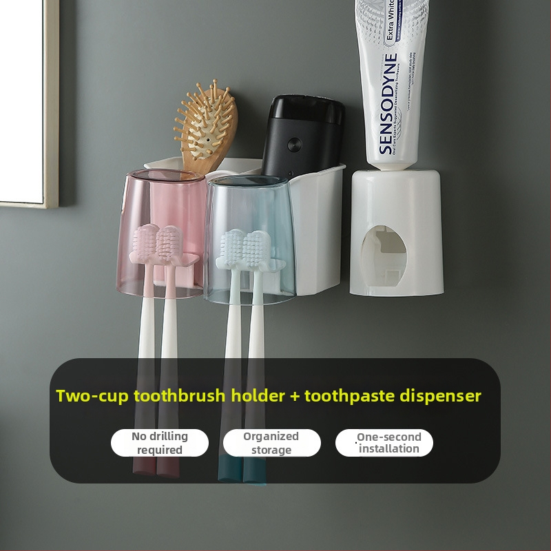 Fogkefetartó beépített rögzítéssel — PP+PS, fúrás nélküli telepítés, tárolás és fogkrém kinyomása, testreszabás elérhető