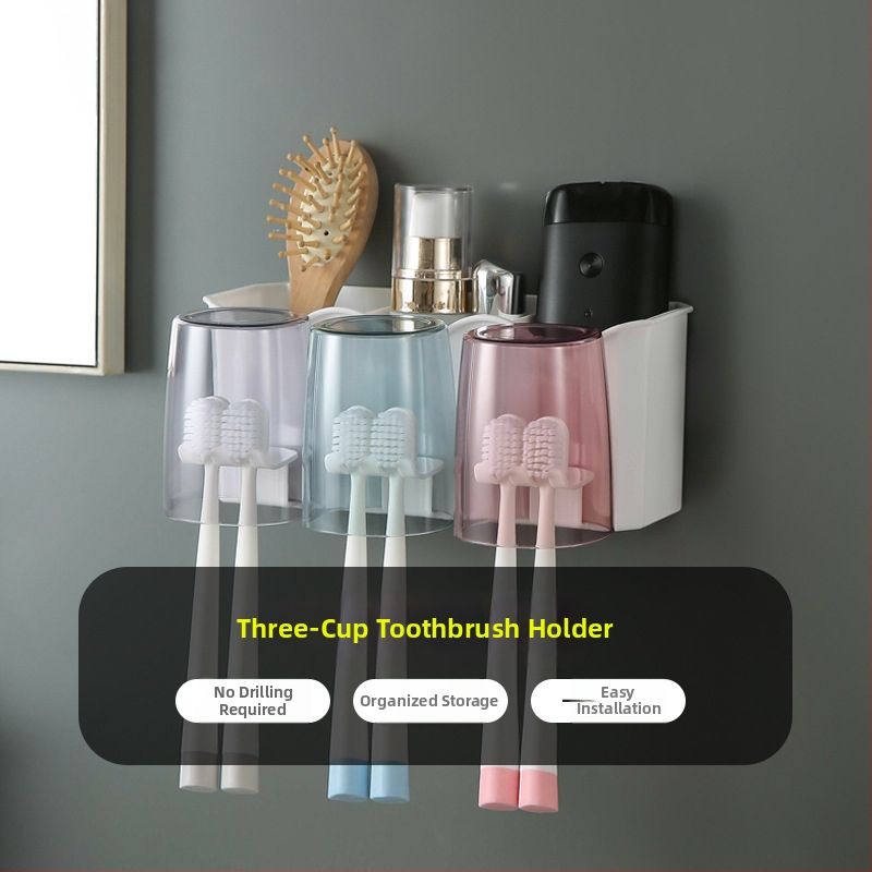 Fogkefetartó beépített rögzítéssel — PP+PS, fúrás nélküli telepítés, tárolás és fogkrém kinyomása, testreszabás elérhető