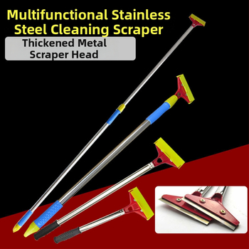 Πολυλειτουργικός τηλεσκοπικός σκραπέρ με αλουμινένιο σώμα λεπίδας και λαβή από ατσάλι, μακρύς σχεδιασμός με κάλυμμα, για οικιακό καθαρισμό γυαλιού και δαπέδων