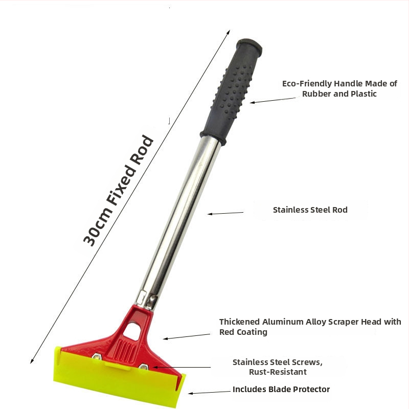Πολυλειτουργικός τηλεσκοπικός σκραπέρ με αλουμινένιο σώμα λεπίδας και λαβή από ατσάλι, μακρύς σχεδιασμός με κάλυμμα, για οικιακό καθαρισμό γυαλιού και δαπέδων