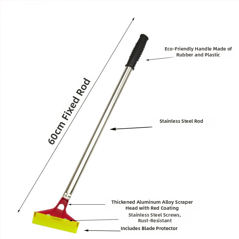 Πολυλειτουργικός τηλεσκοπικός σκραπέρ με αλουμινένιο σώμα λεπίδας και λαβή από ατσάλι, μακρύς σχεδιασμός με κάλυμμα, για οικιακό καθαρισμό γυαλιού και δαπέδων