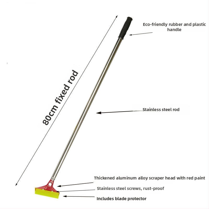 Πολυλειτουργικός τηλεσκοπικός σκραπέρ με αλουμινένιο σώμα λεπίδας και λαβή από ατσάλι, μακρύς σχεδιασμός με κάλυμμα, για οικιακό καθαρισμό γυαλιού και δαπέδων