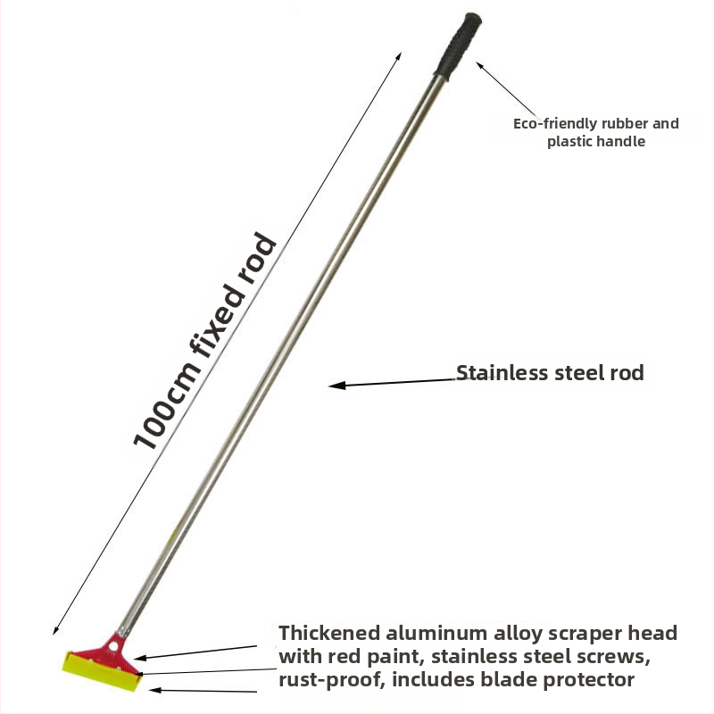 Πολυλειτουργικός τηλεσκοπικός σκραπέρ με αλουμινένιο σώμα λεπίδας και λαβή από ατσάλι, μακρύς σχεδιασμός με κάλυμμα, για οικιακό καθαρισμό γυαλιού και δαπέδων