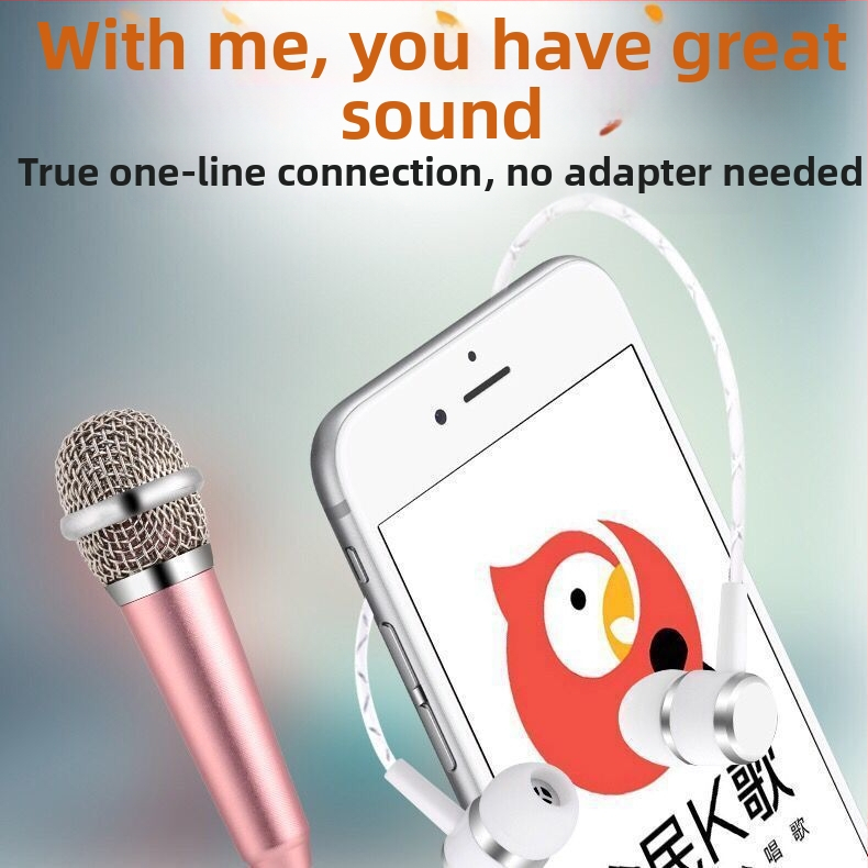 Мобилен караоке микрофон с интегрирани слушалки, Bluetooth 5.0, честотен диапазон 100 Hz - 20 kHz, SNR >= 70 dB, модел 001, без вградена батерия