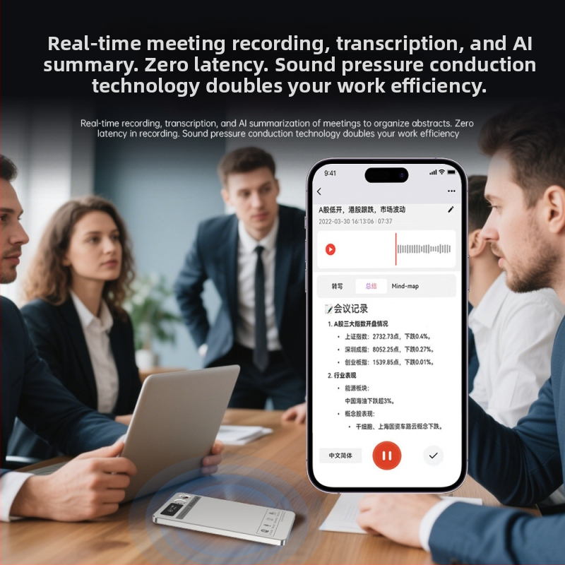 AI prekladač a zaznamovač konferencií, 3-mikrofónová súprava, Bluetooth, MP3, 64GB