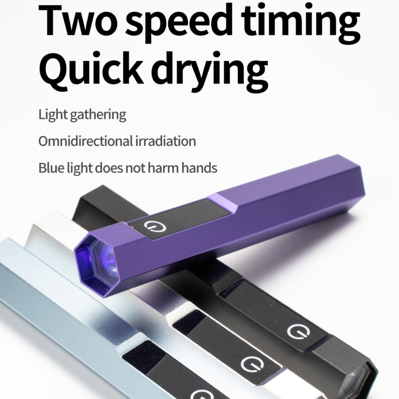 Kit cu stickere pentru unghii gel cu lampă LED de fototerapie - portabil, corp metal hexagonal liniar, model: Touch hexagonal metal linear light, ambalaj OEM în cutie cadou