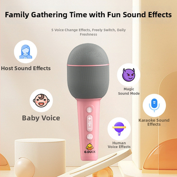 Microfon wireless cu difuzor încorporat pentru karaoke acasă, Bluetooth 5.0; baterie încorporată 800–1000 mAh; autonomie 6–8 ore; răspuns în frecvență 20 Hz–20 kHz; SNR ≥85 dB