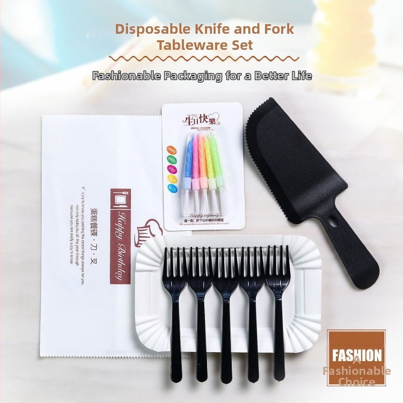 Комплект чинии за рожден ден: еднократни чинии и прибори, четири в едно – Unique, правоъгълна форма, модерен минималистичен стил