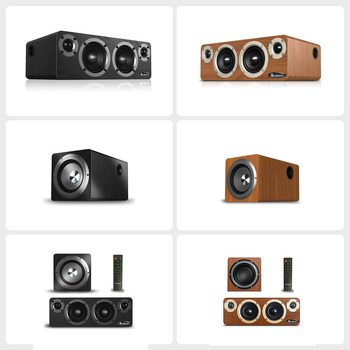 Sistem de boxe Bluetooth din lemn pentru desktop, cu 4 difuzoare + subwoofer, 60W, răspuns în frecvențe 55Hz–18.5kHz, SNR ≥95dB, Bluetooth 5.0, rază de 10m, alimentare externă, telecomandă