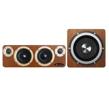 Sistem de boxe Bluetooth din lemn pentru desktop, cu 4 difuzoare + subwoofer, 60W, răspuns în frecvențe 55Hz–18.5kHz, SNR ≥95dB, Bluetooth 5.0, rază de 10m, alimentare externă, telecomandă