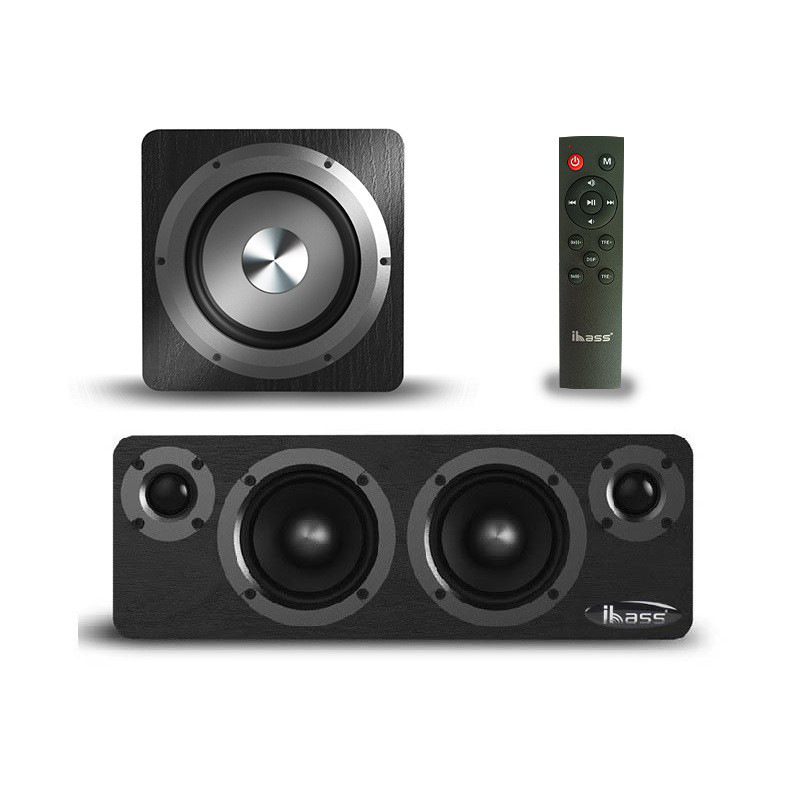 Sistem de boxe Bluetooth din lemn pentru desktop, cu 4 difuzoare + subwoofer, 60W, răspuns în frecvențe 55Hz–18.5kHz, SNR ≥95dB, Bluetooth 5.0, rază de 10m, alimentare externă, telecomandă