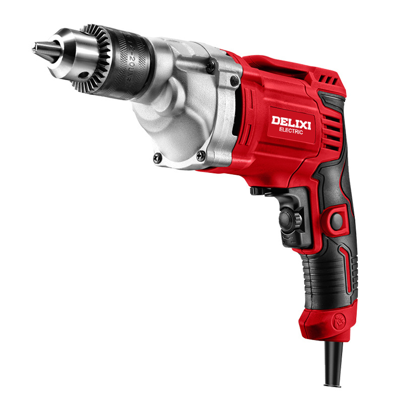 Delixi Electric 220V kézi fúró – sokoldalú, háromtagú tokmány, kefés motor, állítható sebesség, előre/hátra, fa, fém, üveg és kő