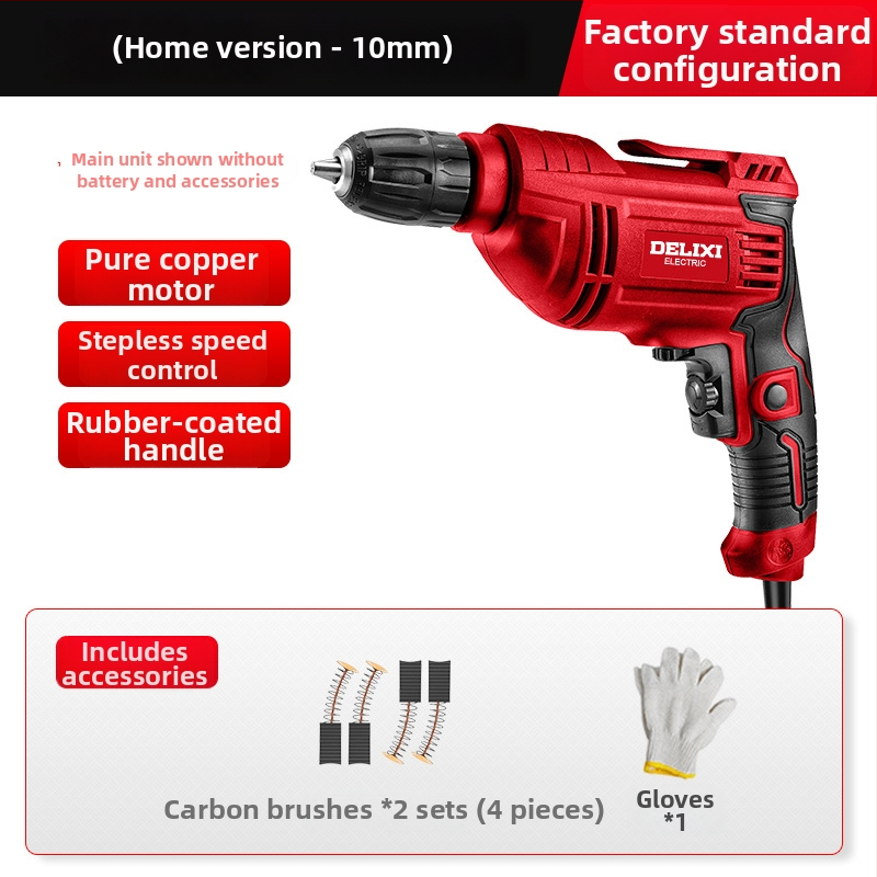 Delixi Electric 220V kézi fúró – sokoldalú, háromtagú tokmány, kefés motor, állítható sebesség, előre/hátra, fa, fém, üveg és kő
