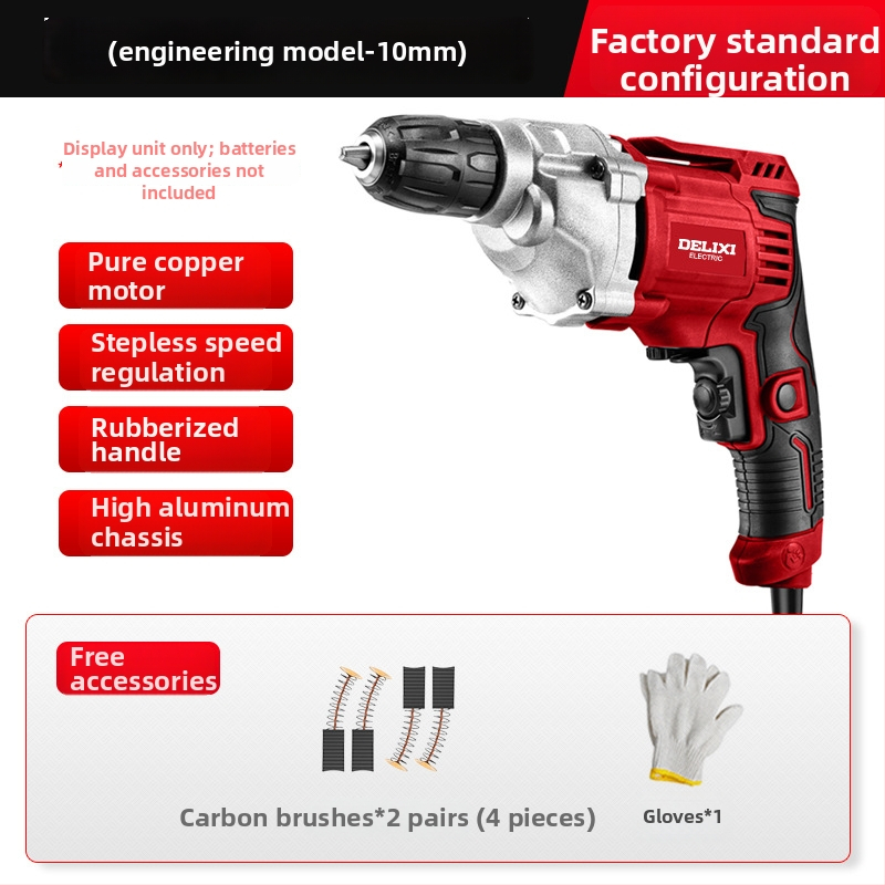 Delixi Electric 220V kézi fúró – sokoldalú, háromtagú tokmány, kefés motor, állítható sebesség, előre/hátra, fa, fém, üveg és kő