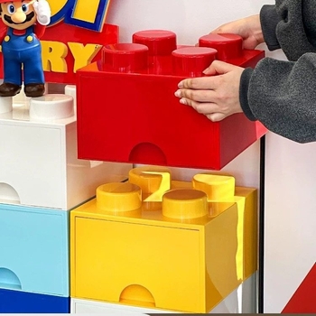 Kutija za skladištenje s ladicom, uzorak crtića, prijenosni organizator dnevnog boravka, model 0044, plastični materijal, kapacitet 0–5 L