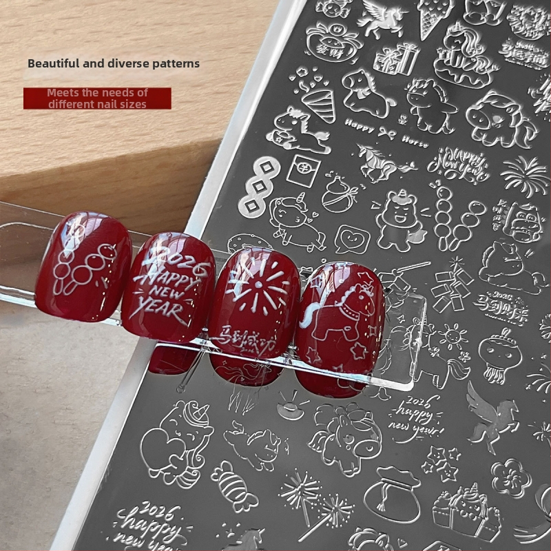 TY546 platňa na razenie nechtov z nehrdzavejúcej ocele – dizajn požehnania Roku Koňa pre začiatočníkov