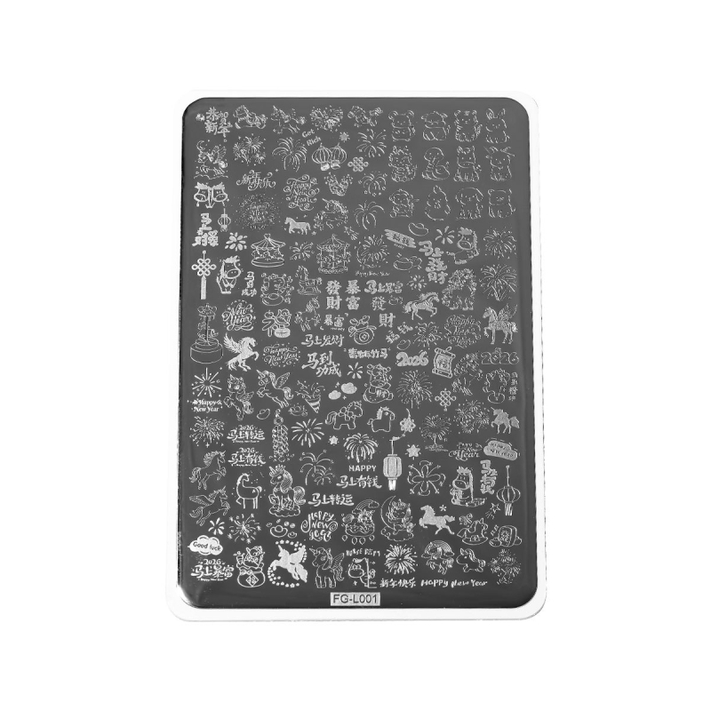 TY546 pločica za otiskivanje noktiju od nehrđajućeg čelika – dizajn blagoslova Godine Konja za početnike