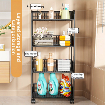 Μπάνιο: πολυπίπεδη μεταλλική μονάδα αποθήκευσης με ρόδες για καλλυντικά και νεροχύτη