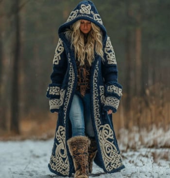 Palton de iarnă unisex cu glugă, guler rever, lungime peste 100 cm, imprimeu digital, buzunare laterale