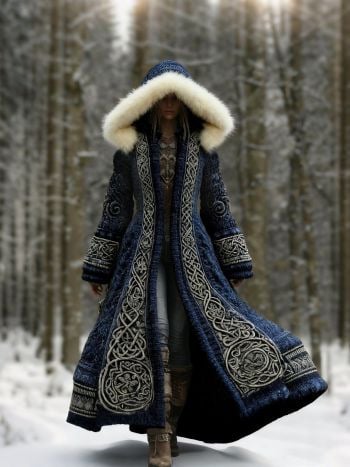 Palton de iarnă unisex cu glugă, guler rever, lungime peste 100 cm, imprimeu digital, buzunare laterale