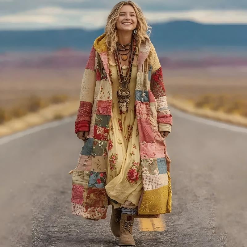 Palton de iarnă unisex cu glugă, guler rever, lungime peste 100 cm, imprimeu digital, buzunare laterale