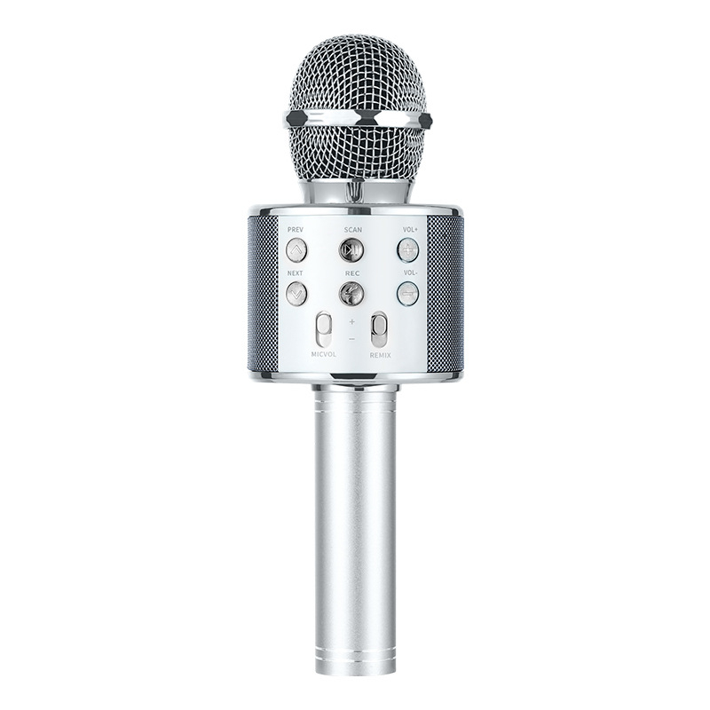 WS-858 Microfon karaoke wireless cu difuzor încorporat, microfon condensator, Bluetooth 5.3, baterie 1000-1200mAh, autonomie 3-6h, 100Hz-20kHz, SNR ≥75dB