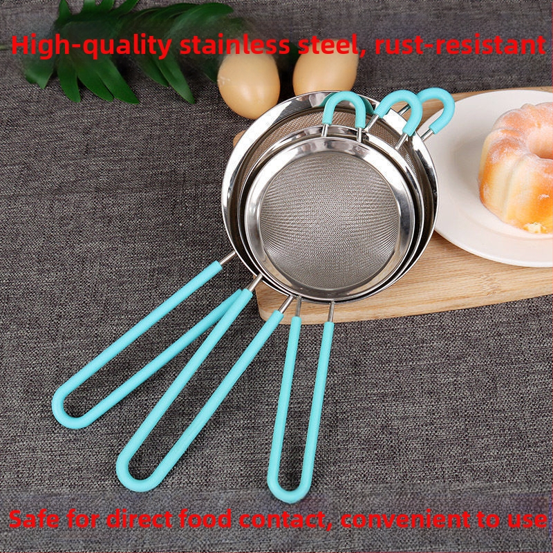 Nerezové oceľové ručné sito na múku s ultrajemnou sieťou – na preosievanie múky, cukru a práškov