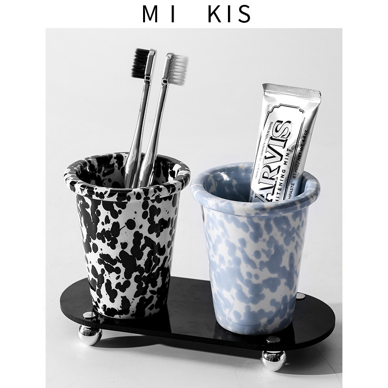 MIKIS fürdőszobai fogkefetartó pohárral a szájöblítéshez és fogkrém-tárolóval – ajándékra kész, logó nélkül, testreszabás nélkül
